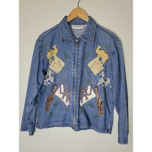 Vintage Dress Barn Appliqued Animals Denim Zip Jacket